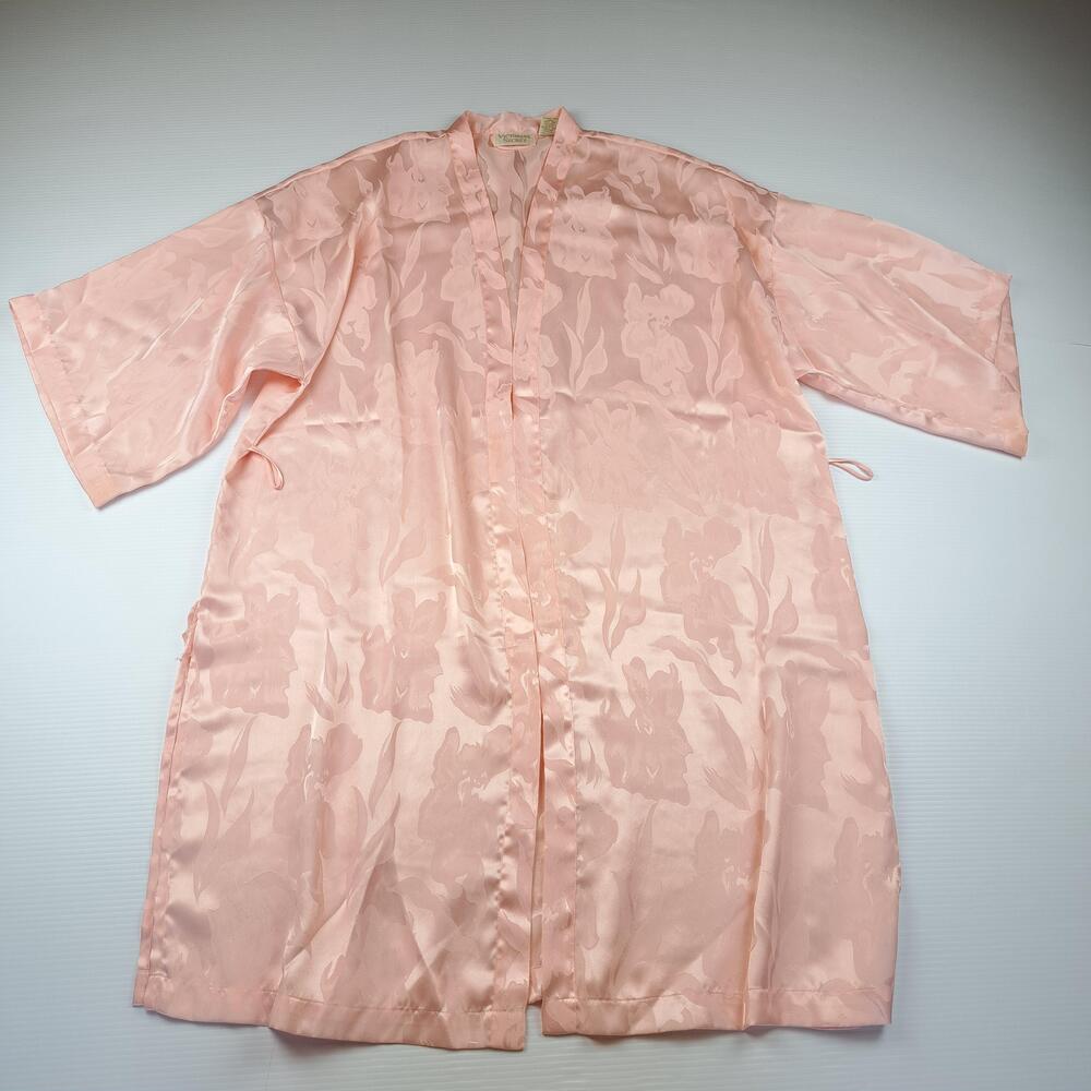 Vintage Victoria's Secret Robe Womens One Size Pink Floral Satin Kimono Lounge